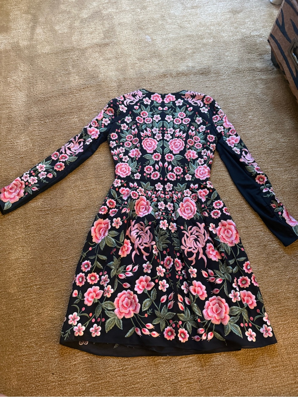 Needle & Thread Black Mini Dress with Pink and Green Floral Embroidery - Picture 3 of 4